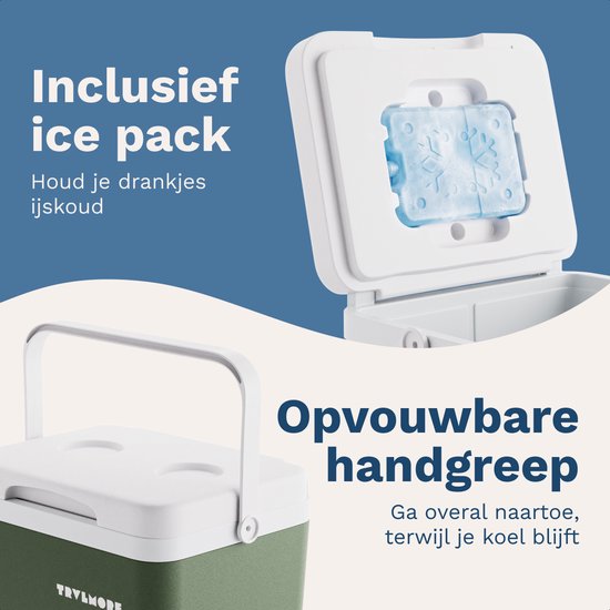 TRVLMORE Cool Box 14L - Kühlbox - Inklusive Kühlelement - Kühlbox Klein - Grün