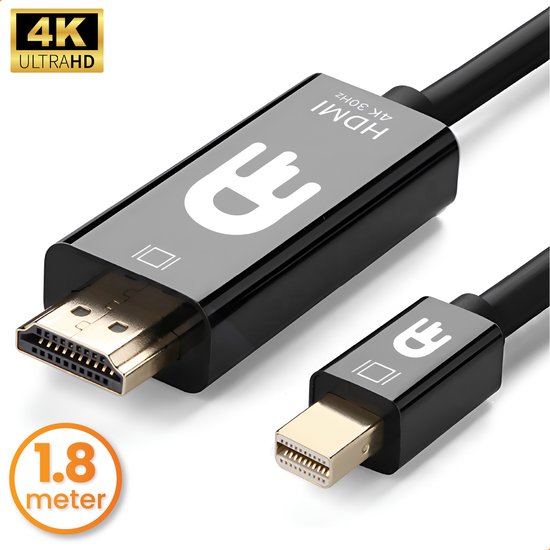 Drivv. Premium Mini DisplayPort zu HDMI Kabel - Thunderbolt zu HDMI - Thunderbolt 1/2 - 4K 30Hz - Schwarz - 1,8 Meter