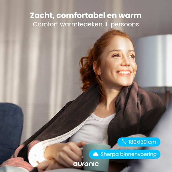 Auronic Electric Blanket - Wärmedecke - Sherpa Fleece - 9 Wärme- und Timer-Einstellungen - Decke - 180x130 - 1 Person - Braun