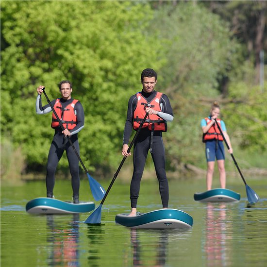 LifeGoods PaddlePro SUP Board - Aufblasbares Paddle Board - Komplettset - Max. 135KG - 320x81cm - Weiß/Tief Aqua