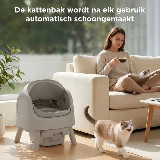 TrevoPet® Automatisches Katzenklo - Selbstreinigend & Sicher - Für Katzen bis zu 12KG - Inkl. Matte, 60 Abfallbeutel & Zubehör - 10L Abfallbehälter - Grau