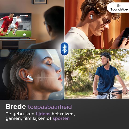 SoundVibe® - Kabellose Ohrhörer mit Geräuschunterdrückung - Weiß - Bluetooth-Ohrhörer - Kopfhörer mit Geräuschunterdrückung - LX-10 Earpods mit Bildschirm - Funktioniert mit Apple und Android - Earpods USB C - Kabellose Ohrhörer - Drahtlose Ohrhörer