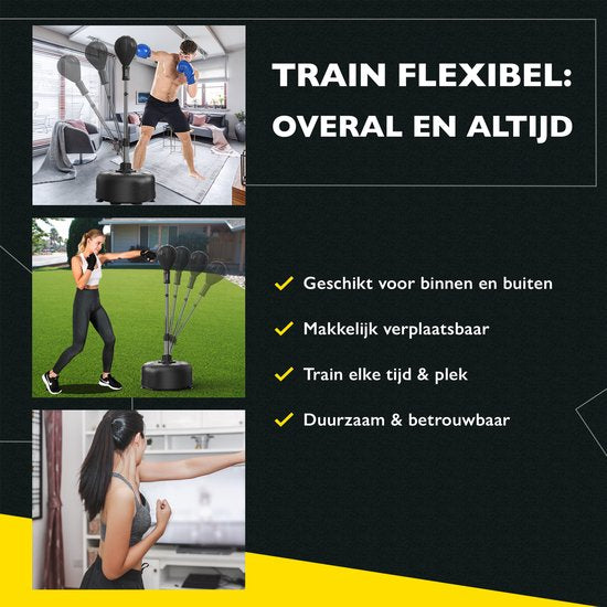 Zoluko Professional Boxing Ball on Foot - Inkl. E-Book - Verstellbare Höhe 120-160cm - Für drinnen und draußen - Boxtrainer - Boxing Ball on Stand - Boxing Set - Boxing Ball Standing - Boxen - Home Sports - Boxing Pole - Schwarz