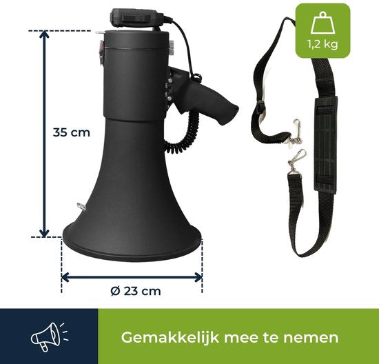 Velleman Megaphon-Set 50W mit Sirene, inkl. Batterien, 700s Aufnahme, Lautstärkeregler, Bluetooth, USB, Handmikrofon, 1200m Reichweite, 120dB, tragbares ABS-Design, mattschwarz