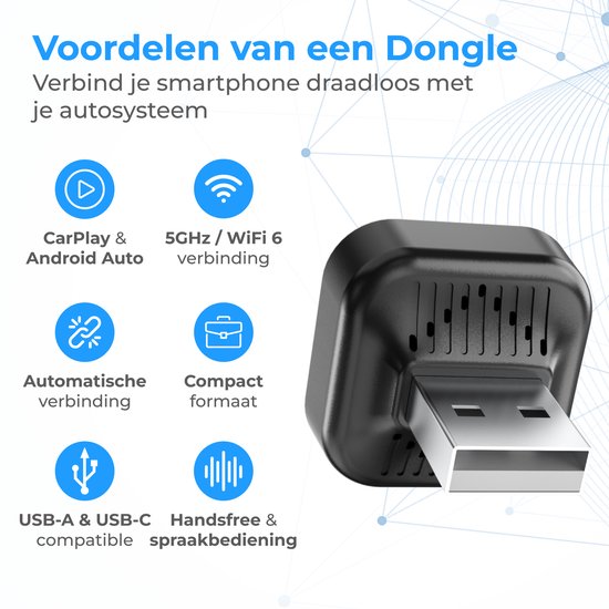 Nuvance CarPlay Dongle - Bluetooth Dongle - CarPlay Wireless - USB & USB C - Geeignet für Android Auto & CarPlay