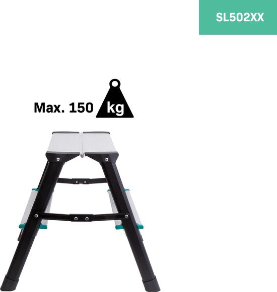 VONROC PRO Doppelstufenleiter 2 Stufen - klappbare Arbeitstreppe/Haustreppe - max. Belastbarkeit 150kg - rutschfest