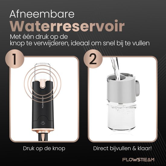 FLOWSTEAM® Deluxe Dampfreiniger - 13 Aufsätze - 120° Dampf - Inklusive 2 Mikrofasertücher - schwarz