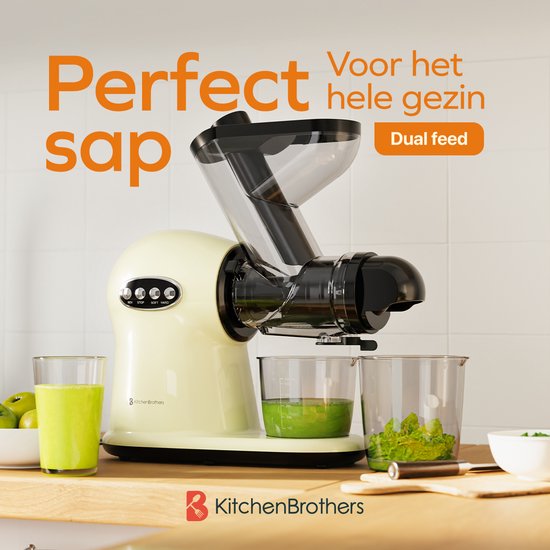 KitchenBrothers Slowjuicer XL - Entsafter - Gemüse- und Obstpresse - 43 mm und 70 mm Einfüllöffnung - 500 ml - Champagner