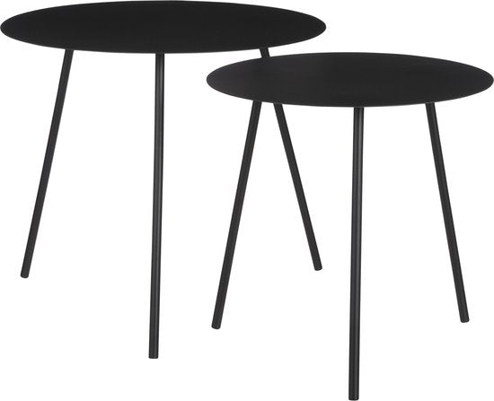 Mica Decorations Pontus Beistelltisch - 2er-Set - H45 x Ø55 cm - Metall - Schwarz