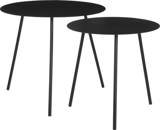 Mica Decorations Pontus Beistelltisch - 2er-Set - H45 x Ø55 cm - Metall - Schwarz