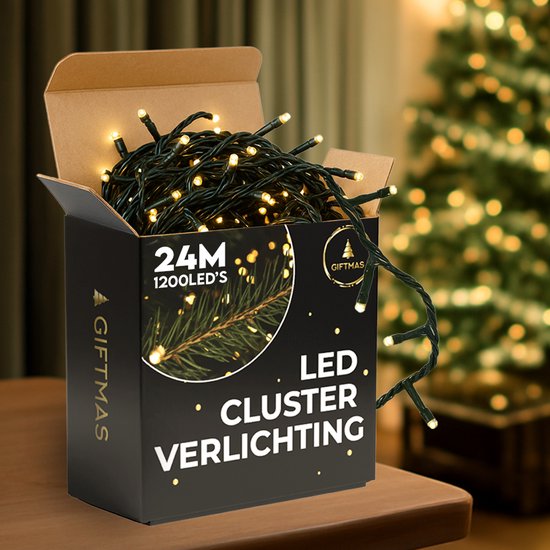 Giftmas Weihnachtsbaumbeleuchtung - Weihnachtsbeleuchtung für den Außenbereich - 24M Lichterketten - 1200 warmweiße LEDs - Innen- und Außenbereich - warme Lichteratmosphäre