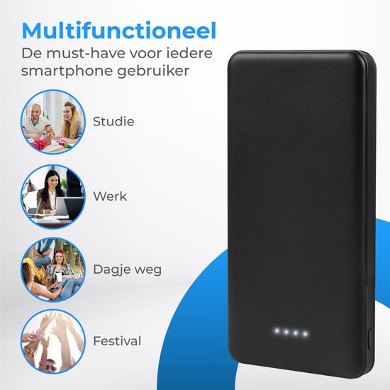 Nuvance - Powerbank 10000 mAh - Schnellladegerät - Kompaktes Design - 2x USB, USB-C & Micro USB - Universal Powerbanks für Smartphones, Tablets & Gadgets - Externer Akku - Schwarz