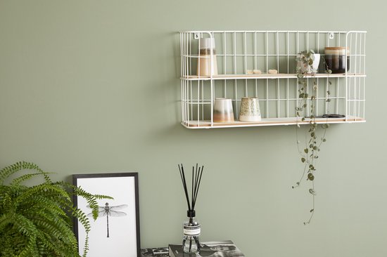 Lifa Living - Malaga Wandregal - Industrielles Bäckergestell - Rechteckiges Gewürzregal - Weiß - Metall & MDF Holz - Wandregal für Wohnzimmer, Schlafzimmer und Büro - 66,5 x 14,3 x 33,6 cm