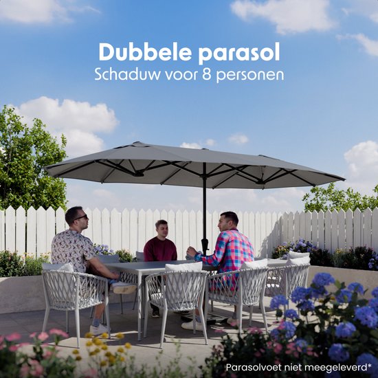 LifeGoods Doppelter Sonnenschirm - Garten - 220x400cm - bis zu 8 Personen - Wasserdicht - UPF50+ - Dunkelgrau