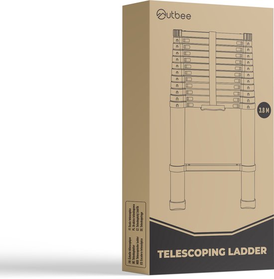 Outbee Teleskopleiter - Teleskop-Klappleiter - 3,8 m Arbeitshöhe - Aluminium