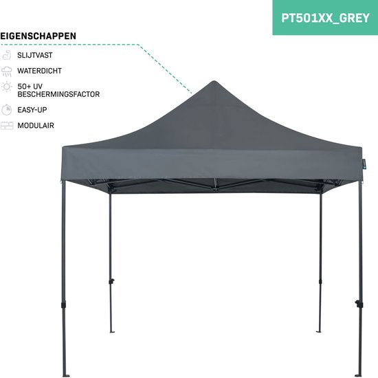 VONROC Partyzelt - 3x3 m - Premium easy-up Partyzelt - Modulares Design - Faltbar - Wasserdicht - Stahlrahmen - 50+ UV Schutz - Inklusive Aufbewahrungstasche - Grau