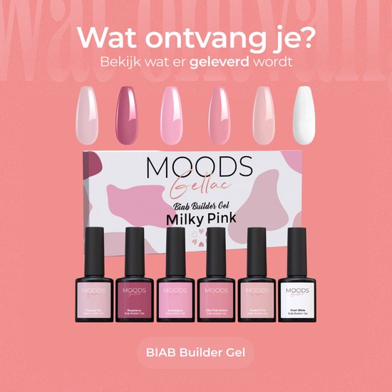 Moods Gellac BIAB - Builder in a Bottle - BIAB Nagelaufbau-Gel - Milky Pink - HEMA & TPO Frei