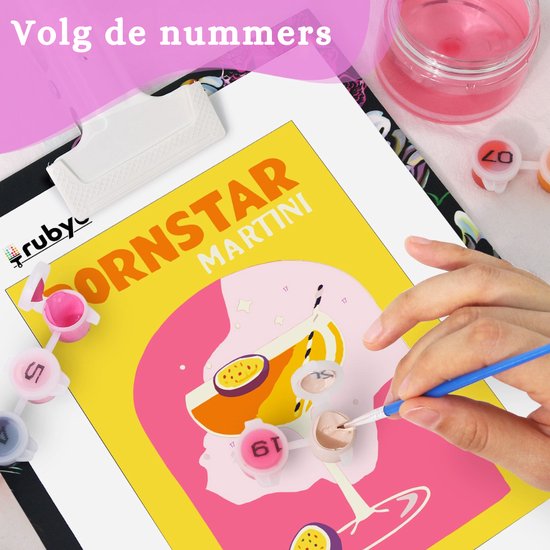 Rubye® Mini Malen nach Zahlen - 2 Stück - Erwachsene - Malen nach Zahlen Kinder - Set - Cocktails - 15x20cm