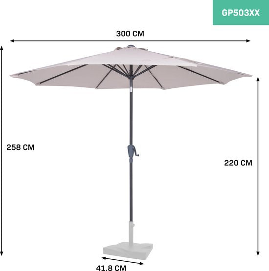 VONROC Premium Stick Sonnenschirm Recanati Ø300cm - Inkl. Schutzhülle - Runder Sonnenschirm - Neigbar - UV-beständiges Tuch - Beige