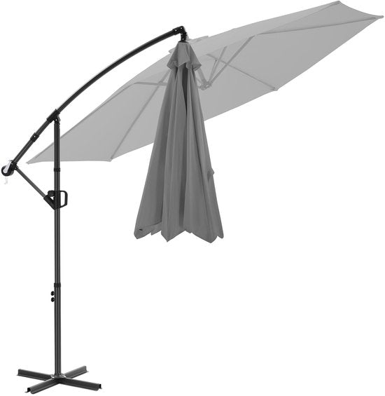 tectake® Schwebeschirm mit Sockel – 3 x 3 m – Gartenschirm – Schwenkbar – Wasserabweisendes Polyester mit UV-Schutz – Inklusive Schutzhülle – Grau
