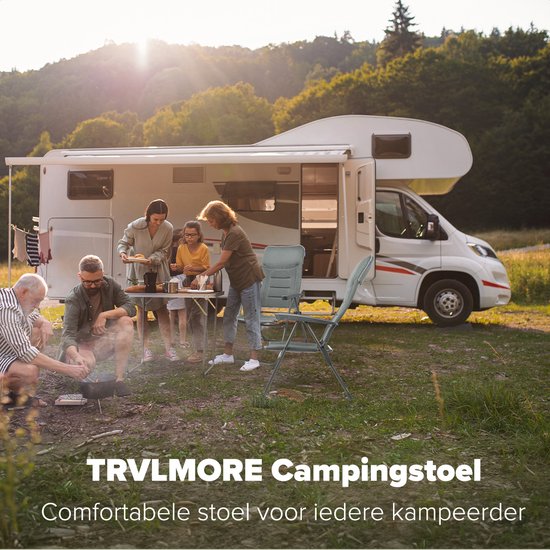 TRVLMORE Campingstuhl - 7 Positionen - Komfortabler Campingstuhl - 120 kg Belastbarkeit - Liegeposition - Klappstuhl - Klappstuhl - Grau