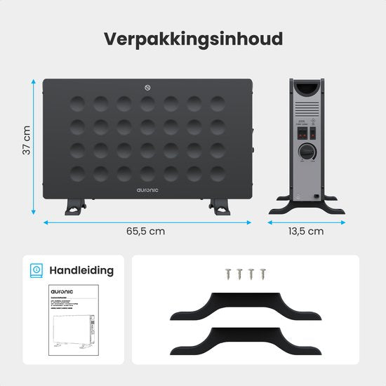 Auronic Konvektor-Heizung - 2000W - Eingebauter Ventilator - Elektrische Heizung - Mit Thermostat - Heizgerät - Schwarz