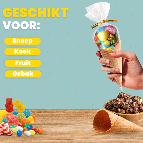 Feestio Sharing Bags Gourmet Bag - 200 Stück - Süßigkeiten Taschen - Treat Bags Kinder Party - Cellophan Taschen Transparent - Geschenk-Taschen - Süßigkeiten Tasche