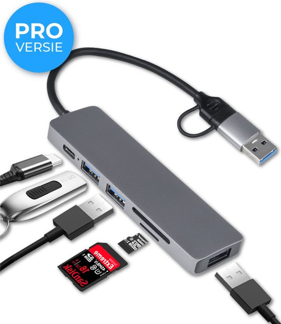 Nuvance - USB-C-Hub 3.0 - 5 Anschlüsse - USB-Splitter - USB-C-Dock - Micro SD-Kartenleser USB C - Grau