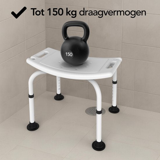 Brixy Duschhocker - Höhenverstellbar - Duschstuhl - Rutschfest - Mit Duschkopfhalterung - Max. 150 kg - Weiß
