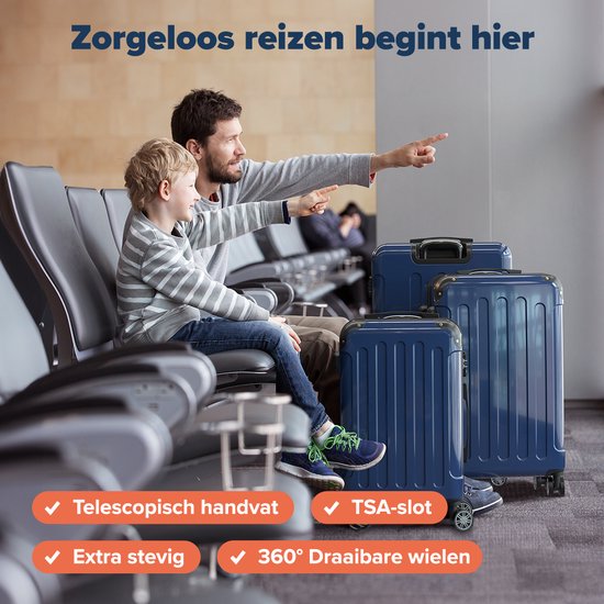 TRVLMORE - Kofferset - 3 Stück - 45L Handgepäck + 75L und 115L geräumiges Gepäck - TSA Schloss - Leichtgewicht - Reisekofferset - Dunkelblau