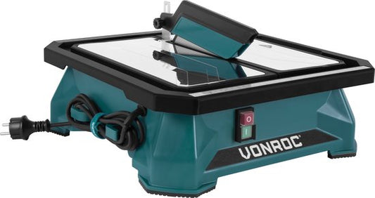 VONROC Fliesensäge 650W -Wasserkühlung - Inkl. 180mm Diamanttrennscheibe, Parallelführung und Gehrungsführung