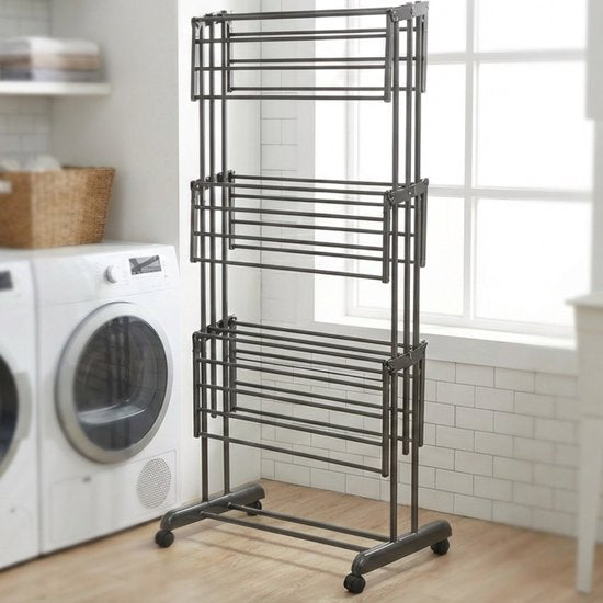 Vonia Trockenturm - Wäscheständer - Wäscheständer - 3 Lagen - faltbar - 72x50x172 cm - Dunkelgrau
