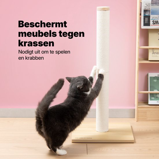 Jake und Jacky Kratzbaum Holz - Kratzbaum aus Holz für Katzen - mit Papierseil - Kratzmöbel - 80 cm