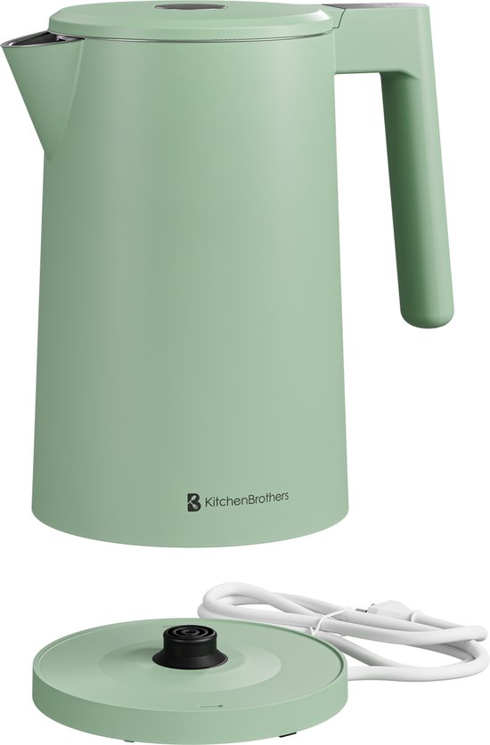 KitchenBrothers Wasserkocher - 1.7L - Mit Temperaturkontrolle - Elektrisch - Warmhaltefunktion - Display - Doppelwandig - Cool-touch - 2200W - Pastellgrün