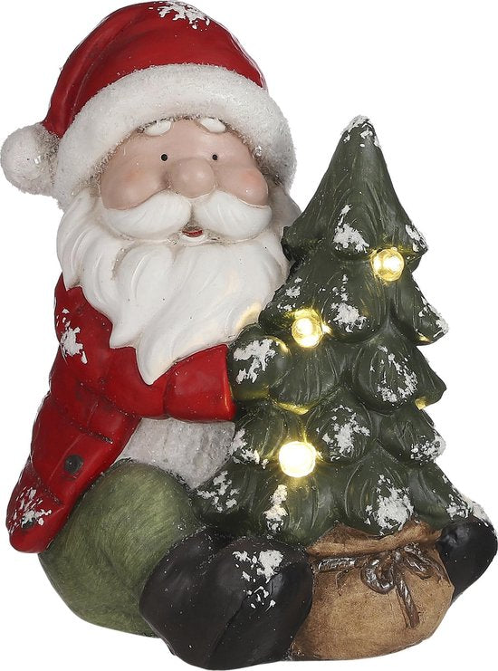Haus der Jahreszeiten Weihnachtsmann Statue mit Lichtern - L22.5 x B21.5 x H25.5 - Rot