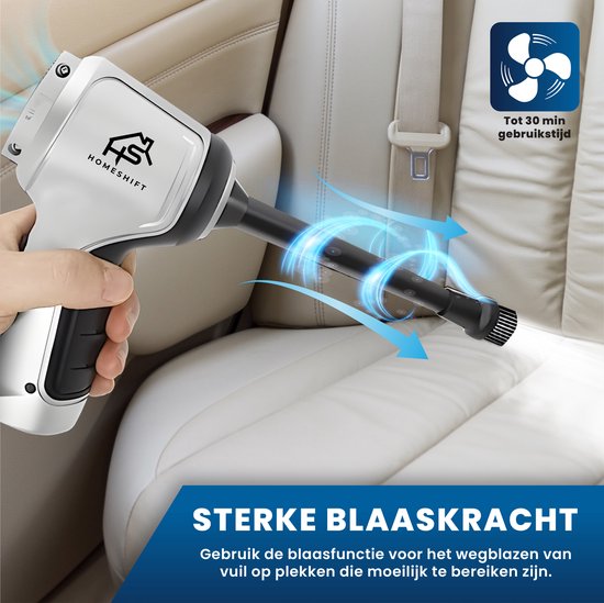 HomeShift® Autostaubsauger Cordless V2 - Krümelsauger - Handstaubsauger - Kleinstaubsauger - Schnurloser Staubsauger - Air Duster - Nass & Trocken - Grau