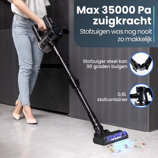 Saaf G100 Stabstaubsauger - 9-teiliges Set mit biegbarem Griff - 35.000Pa - Staubsauger ohne Beutel - 250W - Kabellos - Schwarz
