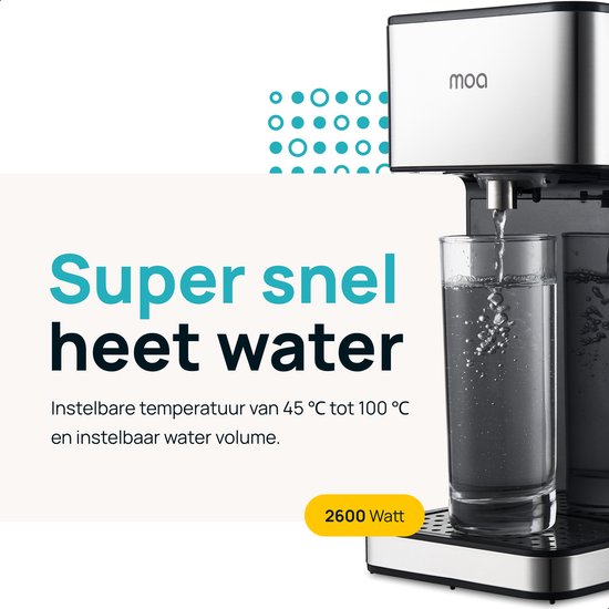 MOA Heißwasserspender 2.7L mit Temperaturkontrolle - 45-100°C - Heißwasserhahn - Milchfunktion - Instant-Wasserkocher - BPA-frei - Edelstahl - Silber