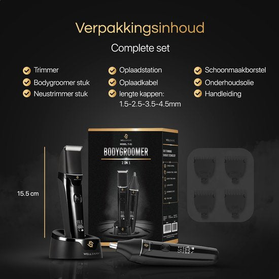 Wellshave 2 in 1 Bodygroomer Men - Multitrimmer für Körper und Bart - Schamhaartrimmer Men - Körpertrimmer Men - Nasentrimmer - Dual Groomer