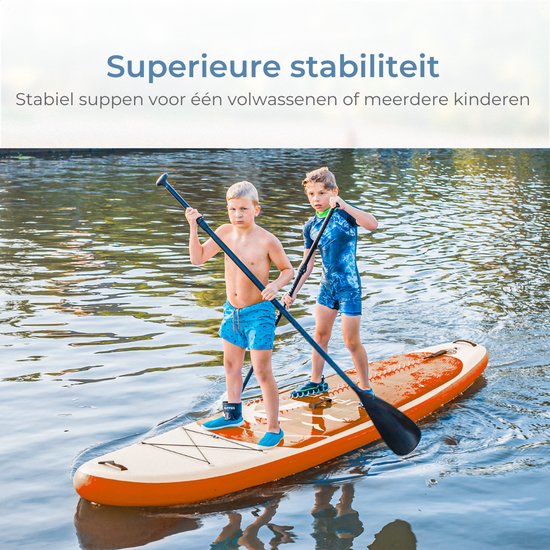 Supper Sup Board XL - Max. 220KG - Aufblasbar - Paddle Board - Wasserdichte Handytasche - Pumpe - Flosse - Leash - Tragetasche - 335 x 81 cm - Orange