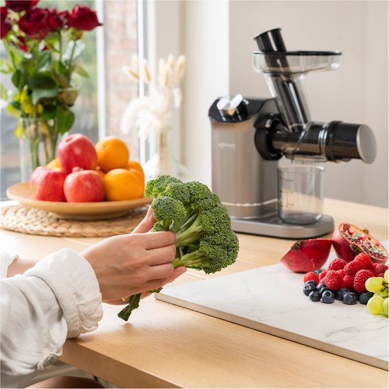 Safecourt Kitchen - Slow Juicer - 700 ml & Kaltpressung - Mit leisem Motor und Tropfstopp - Für frischen Saft von Obst und Gemüse - Grauer Kunststoff
