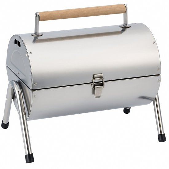alpina Holzkohlegrill - Tragbarer Grill mit Griff - Campinggrill mit Belüftung und Verriegelungsclip - Holzkohlegrill Kompakt 38 x 30 x 19 cm - Edelstahl