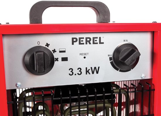 Perel Elektroheizlüfter 3300W, 2 Heizstufen, Thermostat und Kühlbetrieb, IP24, mit Überhitzungsschutz, kompakter tragbarer Heizer für Werkstatt, Garage, Hobbyraum