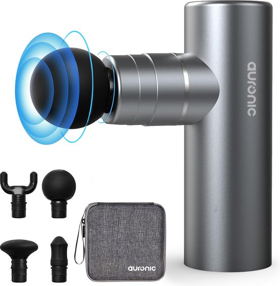 Auronic Massage Gun - Massagegerät - Professional - 4 Aufsätze und Koffer - Massage Gun - Ganzkörper - Grau