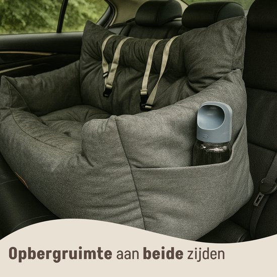 By Cee Cee Autositz Hund - Premium Autokorb Hund - Hundekorb Auto mit Sicherheitsgurt - Hundesitz - Autositz - All Season - Grau - Größe L - Große Hunde