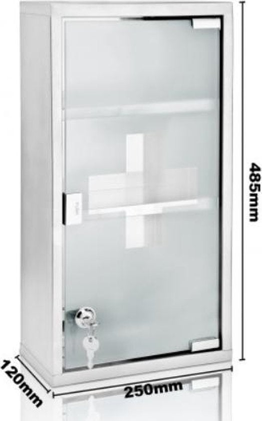 Monzana - Medizinschrank mit Schloss - Silber - Edelstahl - 48,5cm x 25cm x 12cm