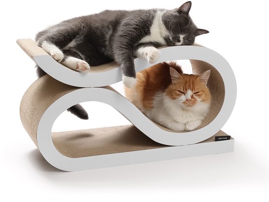 Jake und Jacky Kratzpappe für Katzen 2 in 1 Modell - Kratzbaum Pappe - Kratzbrett - Kratzkorb - Kratzmöbel - Kratzmatte Pappe - Katzenkorb - Katzenbett - 60x24x34cm