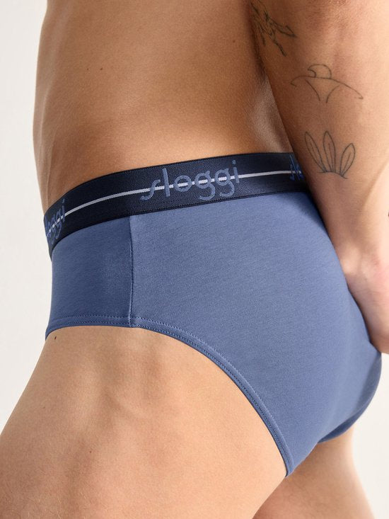 Sloggi Start Midi 2er-Pack Slips - Männer - Baumwolle/Elastan - Normale Taille - Elastisches Band - Blau/Multi - Größe M