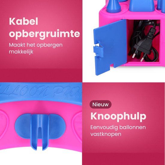 Partizzle Elektrische Ballonpumpe - Schnell aufblasen Party Ballons - Ballonbogen Ballonpumpe - Geburtstag / Weihnachten / Nikolaus Dekorationen - Rosa Blau