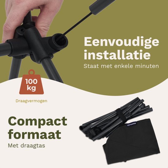 TRVLMORE Campingstuhl - faltbar - 100KG Tragkraft - Inkl. Tragetasche - Klappstuhl - Angelstuhl - Campingstuhl - Klappstuhl - Schwarz